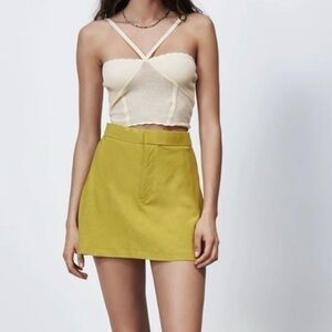 Zara GREEN LINEN BLEND MINI SKIRT Size Large NWOT